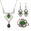 Wholesale Retro Emerald Suit Accessories 3 Piece Set With Spider Pattern Alloy Material Electroplated Necklace Earrings Ring For Women