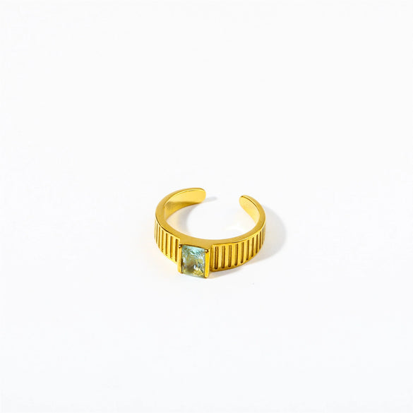 Wholesale Retro Emerald Zircon Cz Geometric Stainless Steel Electroplated Ring For Women