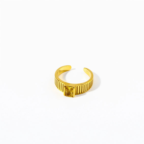 Wholesale Retro Emerald Zircon Cz Geometric Stainless Steel Electroplated Ring For Women