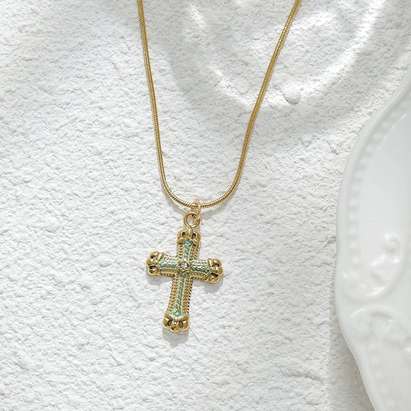 Wholesale Retro Enamel Colorful Oil Dripping Cross Stainless Steel And Titanium Steel Necklace For Women With Electroplating