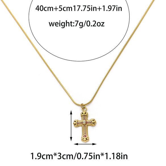 Wholesale Retro Enamel Colorful Oil Dripping Cross Stainless Steel And Titanium Steel Necklace For Women With Electroplating