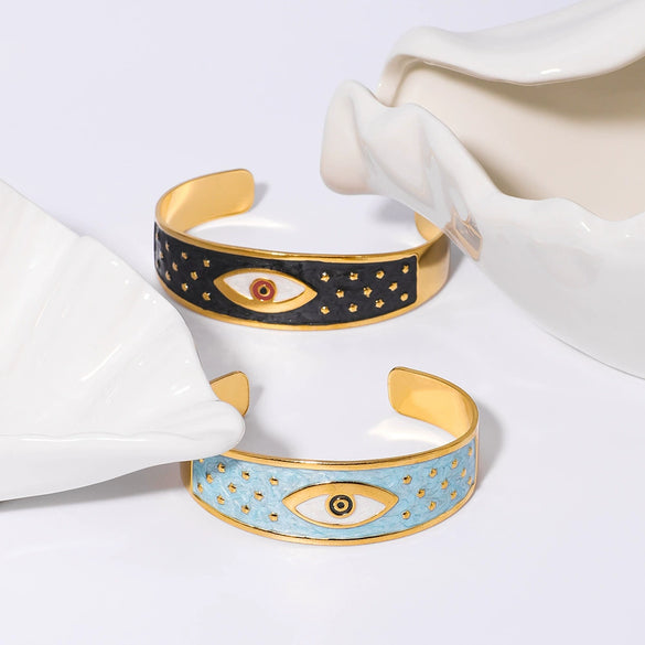 Wholesale Retro Enamel Stainless Steel Bracelet With Devil's Eye Flower Geometric Design And 18K Furnace Vacuum Plating
