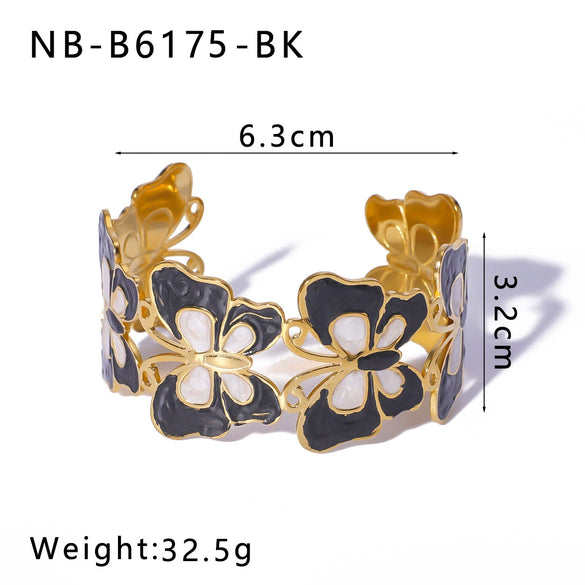 Wholesale Retro Enamel Stainless Steel Bracelet With Devil's Eye Flower Geometric Design And 18K Furnace Vacuum Plating