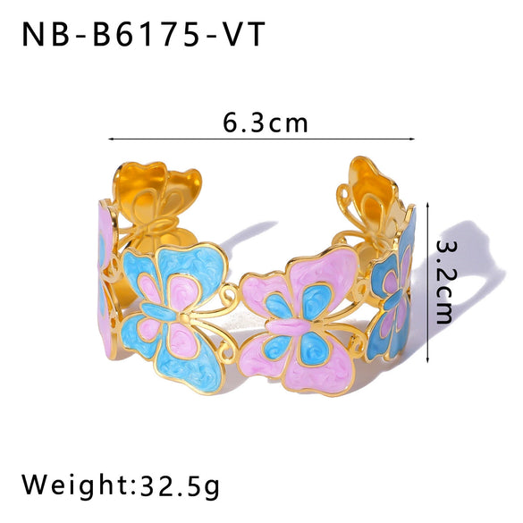 Wholesale Retro Enamel Stainless Steel Bracelet With Devil's Eye Flower Geometric Design And 18K Furnace Vacuum Plating