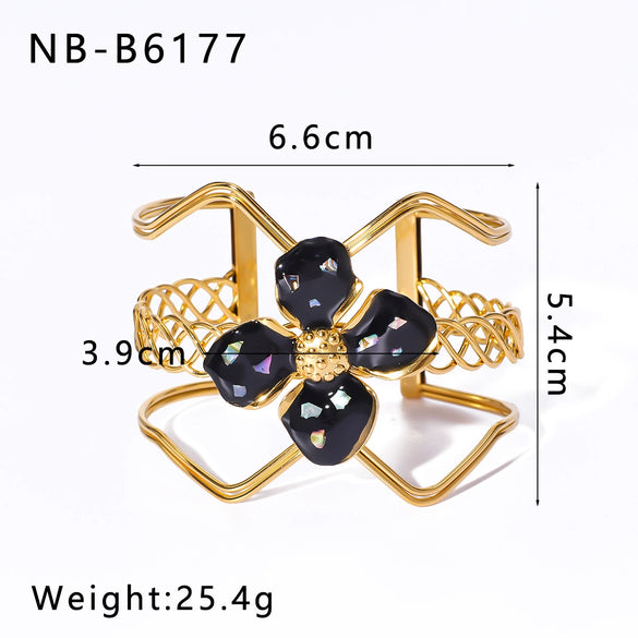 Wholesale Retro Enamel Stainless Steel Bracelet With Devil's Eye Flower Geometric Design And 18K Furnace Vacuum Plating