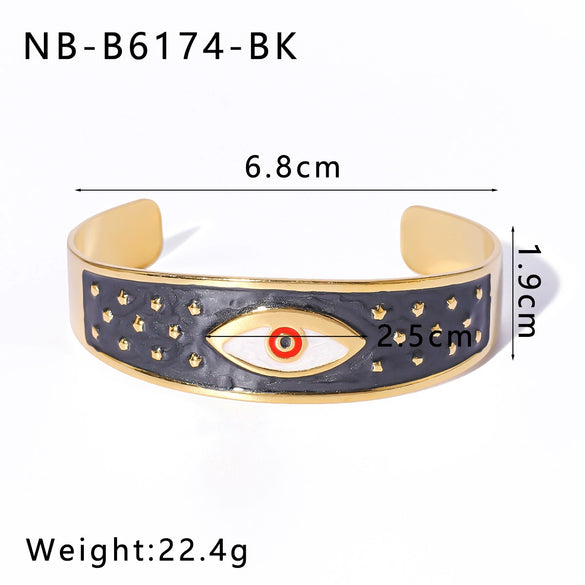 Wholesale Retro Enamel Stainless Steel Bracelet With Devil's Eye Flower Geometric Design And 18K Furnace Vacuum Plating