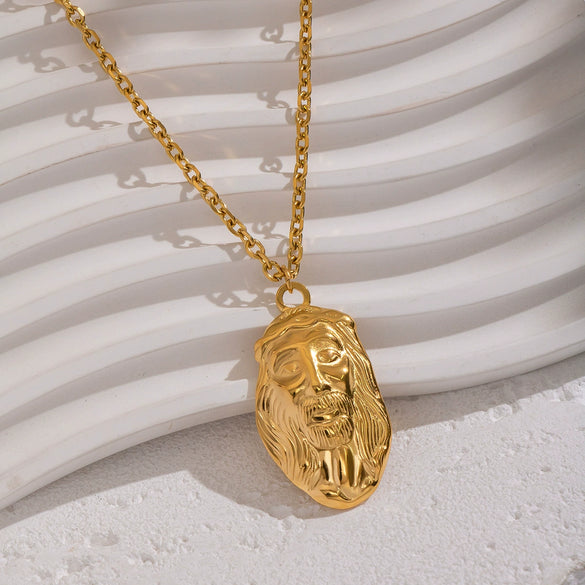 Wholesale Retro Exaggerated Abstract Face Pendant Necklace For Women Geometric Stainless Steel 18K Real Gold Plated