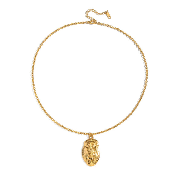 Wholesale Retro Exaggerated Abstract Face Pendant Necklace For Women Geometric Stainless Steel 18K Real Gold Plated