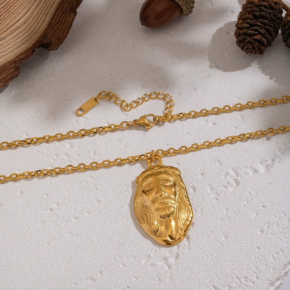 Wholesale Retro Exaggerated Abstract Face Pendant Necklace For Women Geometric Stainless Steel 18K Real Gold Plated