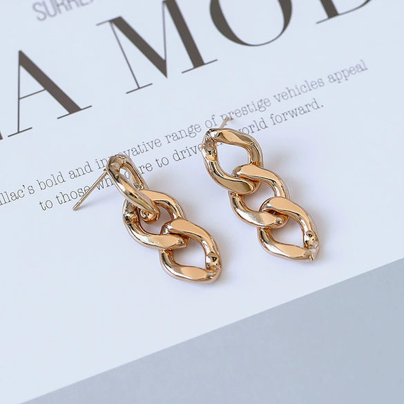 Wholesale Retro Exaggerated Gold Chain Earrings Alloy Electroplated Geometric Style For Women