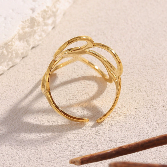 Wholesale Retro Exaggerated Niche Flower Open Ring For Women Stainless Steel 18K Gold Plated