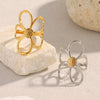 Wholesale Retro Exaggerated Niche Flower Open Ring For Women Stainless Steel 18K Gold Plated
