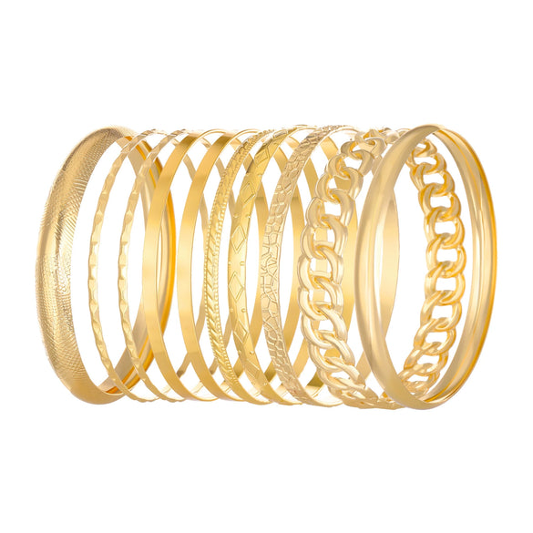 Wholesale Retro Exaggerated Wide Alloy Bracelet Set With Geometric Style And Electroplating Treatment