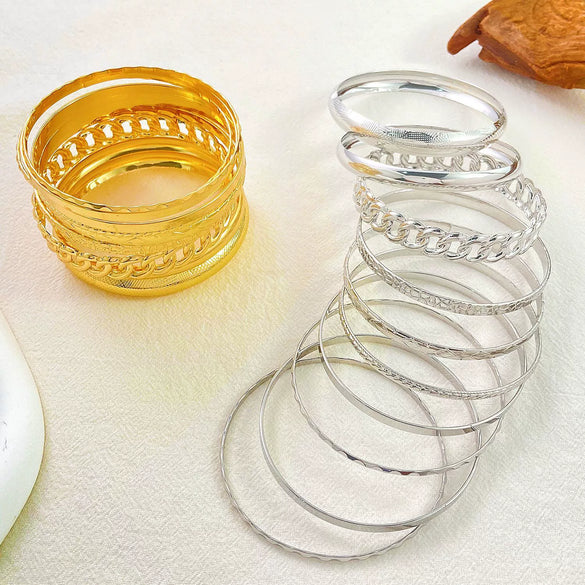 Wholesale Retro Exaggerated Wide Alloy Bracelet Set With Geometric Style And Electroplating Treatment