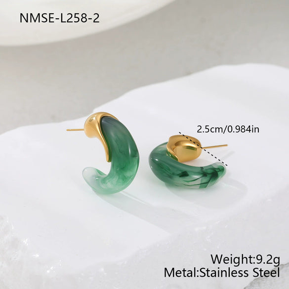 Wholesale Retro Exquisite Geometric Cshaped Electroplated Resin And Stainless Steel Earrings For Women