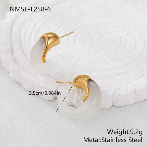 Wholesale Retro Exquisite Geometric Cshaped Electroplated Resin And Stainless Steel Earrings For Women
