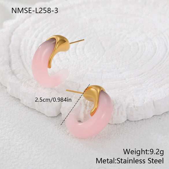 Wholesale Retro Exquisite Geometric Cshaped Electroplated Resin And Stainless Steel Earrings For Women