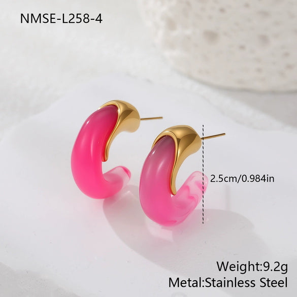 Wholesale Retro Exquisite Geometric Cshaped Electroplated Resin And Stainless Steel Earrings For Women
