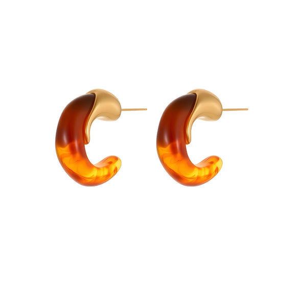 Wholesale Retro Exquisite Geometric Cshaped Electroplated Resin And Stainless Steel Earrings For Women