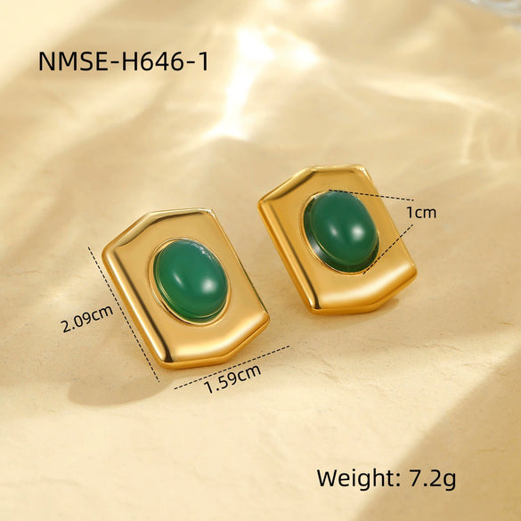 Wholesale Retro Fashion Geometric Hexagon Shield Stainless Steel 18K Plated Earrings For Women