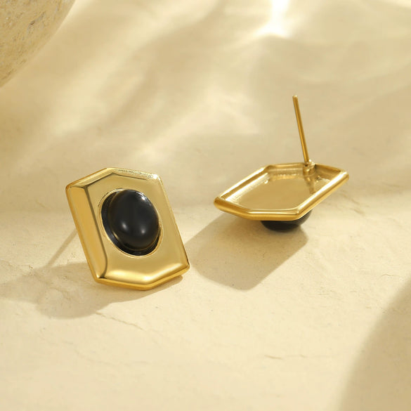 Wholesale Retro Fashion Geometric Hexagon Shield Stainless Steel 18K Plated Earrings For Women