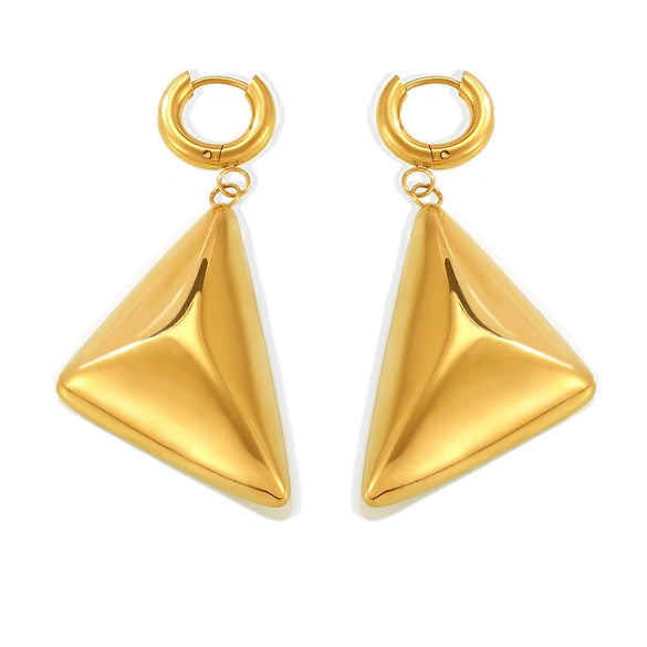 Wholesale Retro Fashion Geometric 316L Stainless Steel Electroplated Triangle Three Dimensional Pendant Earrings For Women