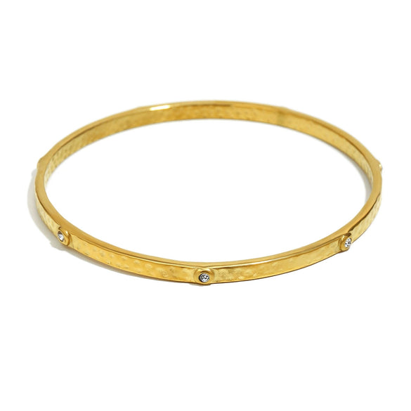 Wholesale Retro Fashion Geometric Stainless Steel 18K Gold Plated Hammer Texture Small Round Diamond Closed Bracelet Hand Jewelry