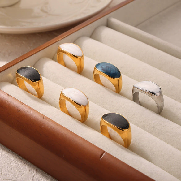 Wholesale Retro Fashion Geometric 316L Stainless Steel Goldplated Dripping Oil Ring For Women