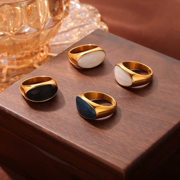 Wholesale Retro Fashion Geometric 316L Stainless Steel Goldplated Dripping Oil Ring For Women