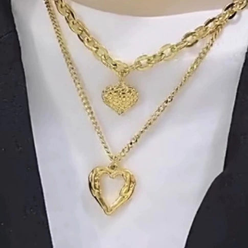 Wholesale Retro Fashion High End Simple Multi Layer Titanium Steel Chain With Hollow Heart Pendant And Electroplating Treatment
