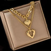 Wholesale Retro Fashion High End Simple Multi Layer Titanium Steel Chain With Hollow Heart Pendant And Electroplating Treatment