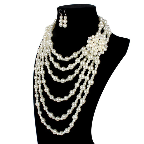 Wholesale Retro Fashion Necklace Alloy Imitation Pearl Geometric Pearlescent Bone Chain