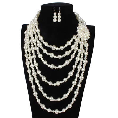 Wholesale Retro Fashion Necklace Alloy Imitation Pearl Geometric Pearlescent Bone Chain