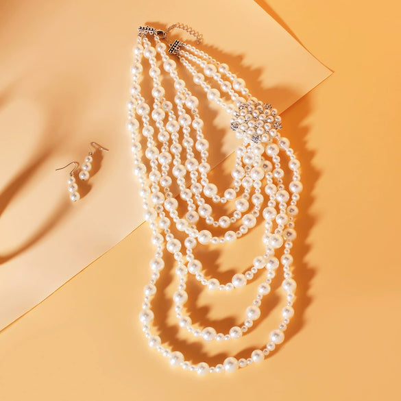 Wholesale Retro Fashion Necklace Alloy Imitation Pearl Geometric Pearlescent Bone Chain