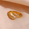Wholesale Retro Fashion Open Snake Ring In Stainless Steel With Gold Plated Electroplating And White Diamond Eye Plaid Geometric Design For Women