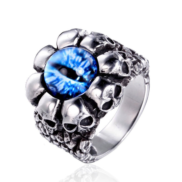 Wholesale Retro Fashion Personality Ruby Eye Love Titanium Steel Ring With Geometric Pattern And Oiling Process For Men And Women