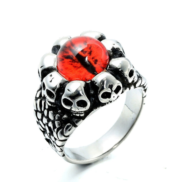 Wholesale Retro Fashion Personality Ruby Eye Love Titanium Steel Ring With Geometric Pattern And Oiling Process For Men And Women
