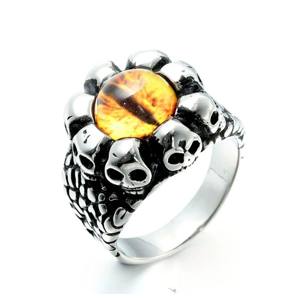 Wholesale Retro Fashion Personality Ruby Eye Love Titanium Steel Ring With Geometric Pattern And Oiling Process For Men And Women