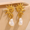 Wholesale Retro Fashion Seahorse Baroque Pearl Earrings Stainless Steel Electroplated 18K Gold
