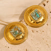 Wholesale Retro Fashionable Geometric Round Gravel Earrings For Women Stainless Steel 18K Gold Plated