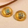Wholesale Retro Fashionable Geometric Round Gravel Earrings For Women Stainless Steel 18K Gold Plated