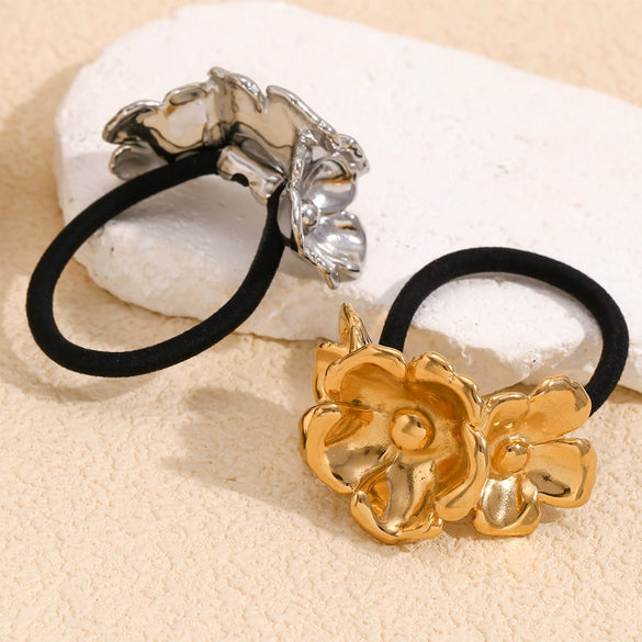Wholesale Retro Fashionable Women's Hair Accessories Stainless Steel 18K Gold Plated Three Flower Hair Rope
