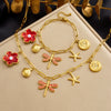 Wholesale Retro Floral Goldplated Stainless Steel Dragonfly Starfish And Butterfly Insect Pendant Jewelry Set For Women