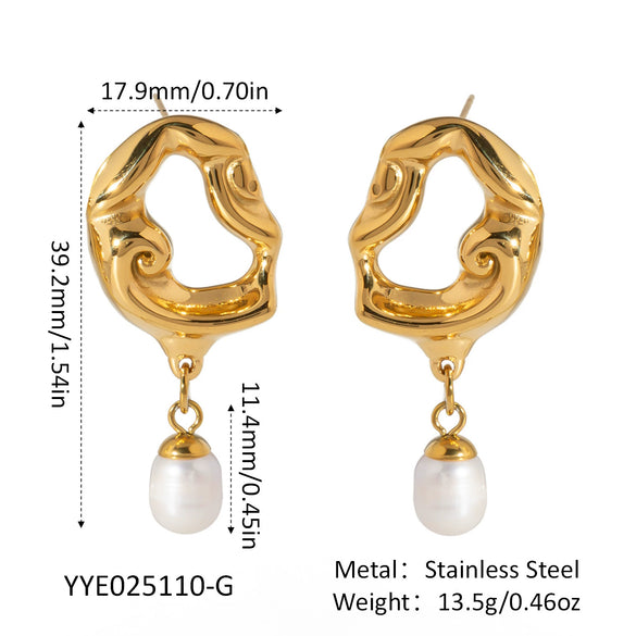 Wholesale Retro Freshwater Pearl Pendant Earrings For Women Light Luxury Hollow Distinctive Stainless Steel Pvd Furnace Vacuum Real Gold Plated