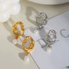 Wholesale Retro Freshwater Pearl Pendant Earrings For Women Light Luxury Hollow Distinctive Stainless Steel Pvd Furnace Vacuum Real Gold Plated
