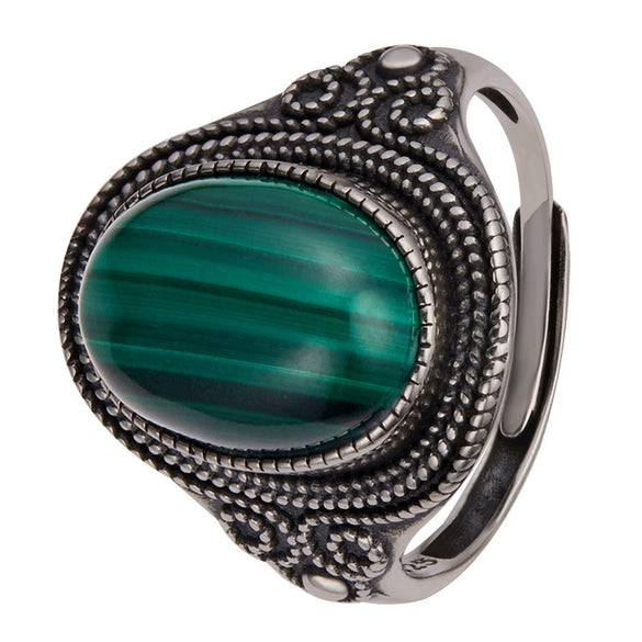 Wholesale Retro Gem Ring In Natural Color With Malachite And Tiger Eye S925 Sterling Silver Geometric Pattern Set With Gemstones For Women