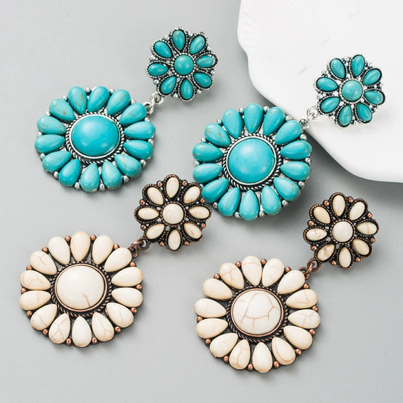 Wholesale Retro Geometric Alloy Inlaid Turquoise Women's Earrings