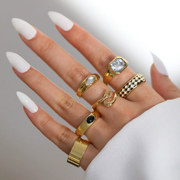 Wholesale Retro Geometric Alloy Ring Set With Precious Stones