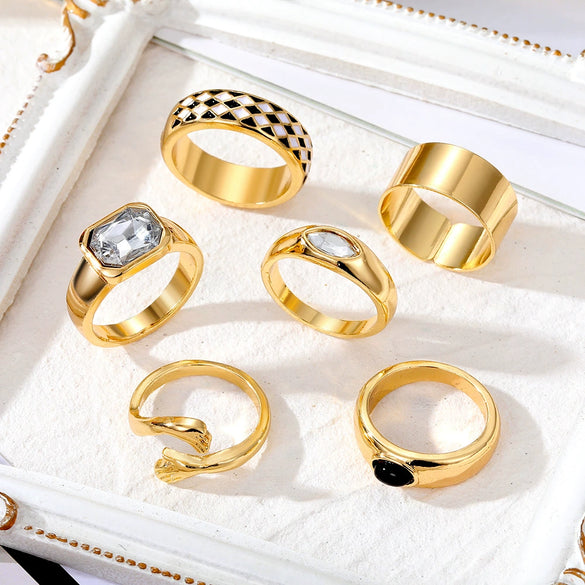 Wholesale Retro Geometric Alloy Ring Set With Precious Stones
