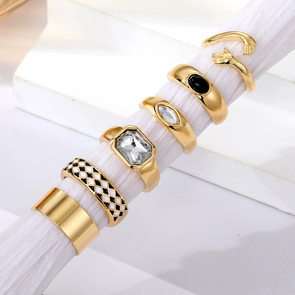 Wholesale Retro Geometric Alloy Ring Set With Precious Stones
